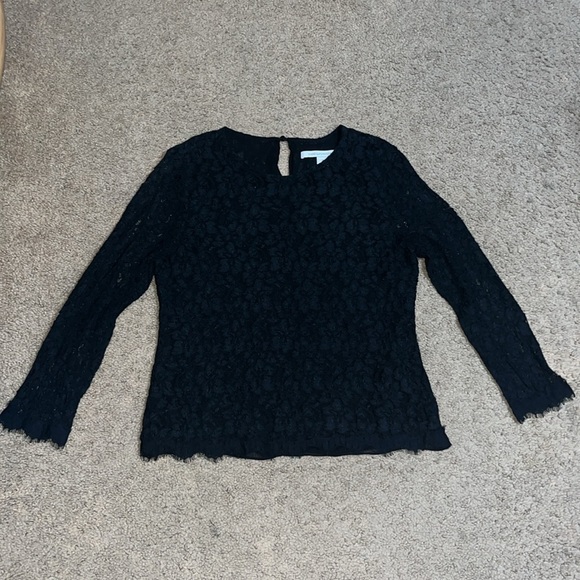 Diane Von Furstenberg Brielle Floral Lace Sheer Long Sleeve Blouse Black 12 - Picture 4 of 10